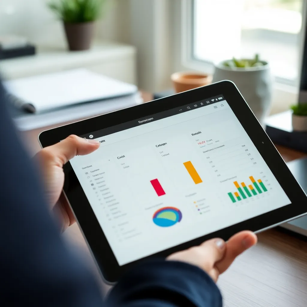 Persoon vergelijkt verschillende budget apps op smartphone en tablet