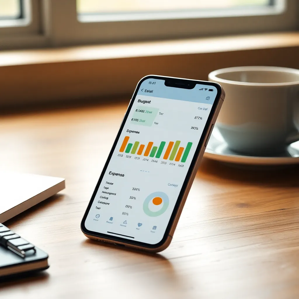 Smartphone met Nederlandse budget app die financieel overzicht toont